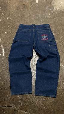 Vintage Versace Couture Medusa Logo Embroidered Dark Wash Denim Carpenter Jeans